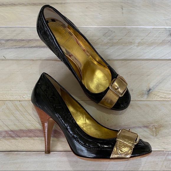 BURBERRY standout Nova check pumps black leather size 7 1/2 womens luxury - Picture 3 of 13